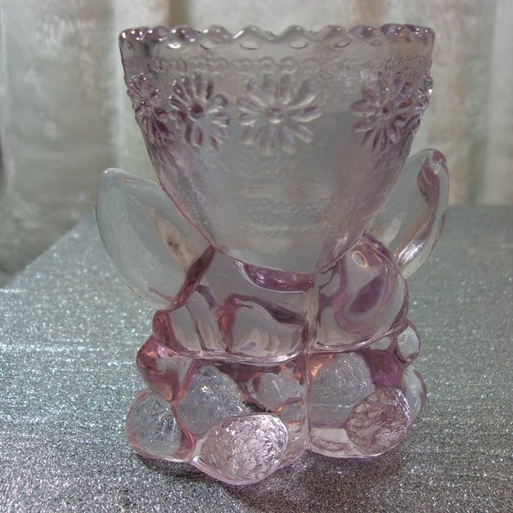 H-139 VINTAGE WILKERSON GLASS BUNNY RABBIT EGG HOLDER IN PINK - Picture 7 of 13